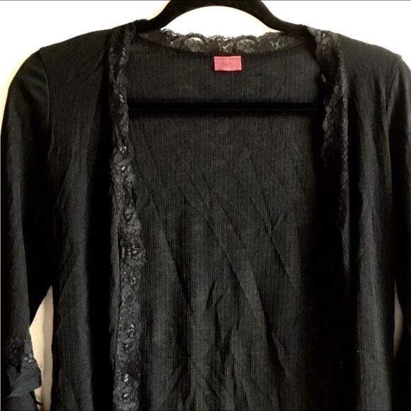 Open front cardigan black lace edge lettuce trim witchy sleeves whimsygoth fairy - Picture 4 of 5